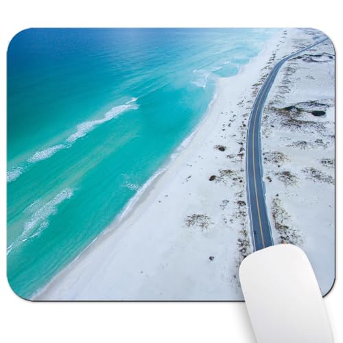 Turquoise Ocean White Sand Beach Mouse Pad, Coastal Highway Road Desk Mat | 9.5"x 7.9", Aerial View Nature Landscape, Cute Smooth & Anti-Slip Mousepad - color: Colorful Design Wknoon-Art 32