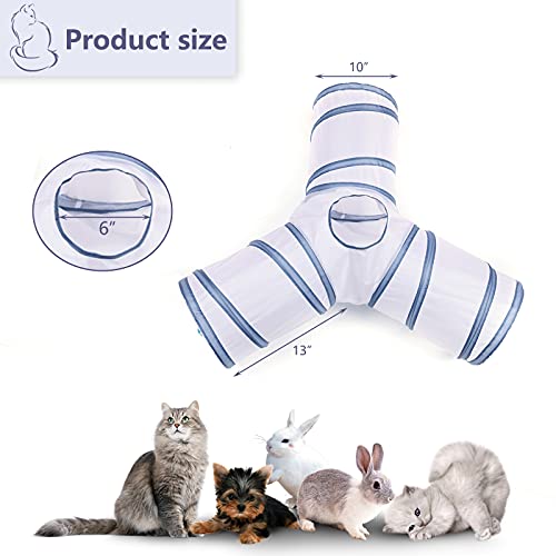 Cat Tunnel, Collapsible Tube with 1 Play Ball Toys, 3 Ways Tunnels for Indoor Cats, Puppy, Kitty, Kitten, Rabbit (White and Gray) - color: Y Shape White & Gray