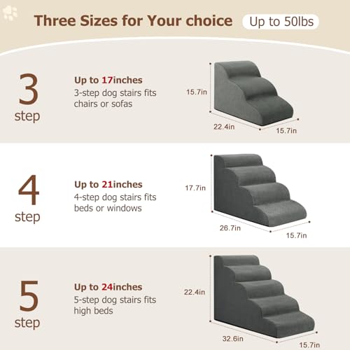 Aodisman Dog Ramp and Stairs for Small Dogs & Cats,3-Step Pet Stairs for Couch Sofa and Chair,Indoor Anti-Slip Dog Stairs for Old Cats and Puppy