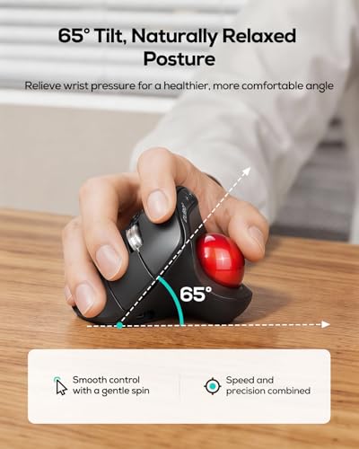 Nulea Wireless Trackball Mouse Ergonomic Vertical Design Thumb Control | Rechargeable mouse with quiet clicks,4 DPI levels,3 device Bluetooth & USB receiver,smooth tracking,compatible with PC - color: A-Red
