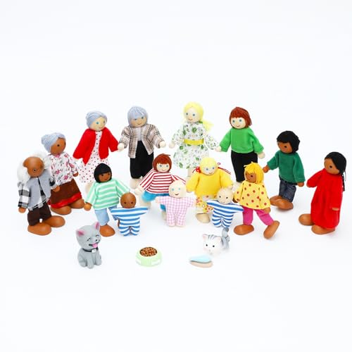ONEST 20 Pieces Wooden Dollhouse Family Set Mini People Figures Dog Cat Sets Dollhouse Dolls Wooden Doll Family Pretend Play Figures Accessories for Pretend Doll House Toy - style: B Set