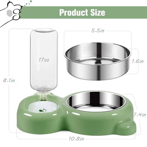 Dog Bowls, Cat Food and Water Bowl Set with Water Dispenser and Stainless Steel Bowl for Cats and Small Dogs - Green - color: Green
