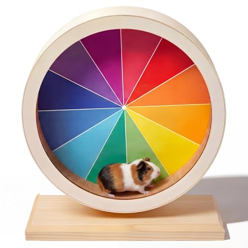 12 Inch Hamster Wooden Silent Wheel, Rainbow Printed Small Animal Exercise Wheel, Quiet Spinner Hamster Running Wheels Toys for Hamsters, Gerbils, Mice and Other Small Pets - size: Large