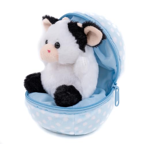 Plushland Plush Stuffed Animal 6 Inches Surprise Zip Up Egg Hideaway Spring Inspired Gift for Girls and Boys Birthday Mother's Day (Cow)
