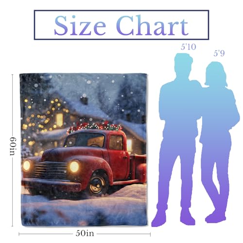 Winter Truck Flannel Throw Blanket 40x50 Inch, Vintage Red Car in Snowy Evening Scene Blankets Soft Cozy Fleece Throws for Adults Bed Sofa Dorm Living Room Holiday Christmas Decor Gifts - color: Red Truck Christmas02, size: 40"x50"