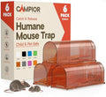 Campior Humane Mouse Trap Pack of 6, Live Mouse Traps Catch and Release for Indoors & Outdoors, Pet & Child Safe, 6.69" Reusable Plastic Mouse Cage with Spring Door, Cleaning Brush Included, Brown - size: Pack of 6