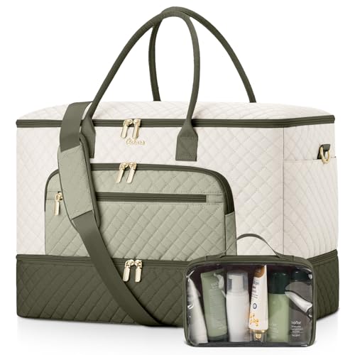Travel Duffle Bag, Wide Open Large Weekender Bag for Women with Shoe Compartment, Carry on Overnight Bags with Toiletry Bag, Hospital Bag for Women Labor Delivery (Beige Green) - color: Beige Green, size: 45L
