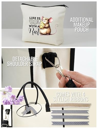 InnoBeta Rat Gifts, Rat Gifts for Women, Tote Bag, with Top Zipper Closure and Shoulder Strap for Birthday, Mother's Day, Christmas