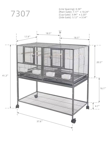 1F/2F/3F Stackable Center Divided Breeder Breeding Bird Flight Double Rolling Cage for Aviaries Canaries Cockatiels Lovebirds Finches Budgies Small Parrots. (White Vein, 1F) - color: White Vein