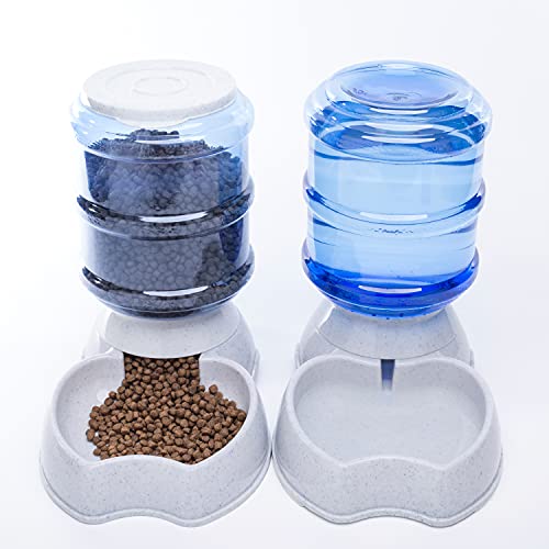 Pet Feeder and Water Food Dispenser Automatic Water Bowl for Dogs Cats, BPA-Free, Gravity Refill, Self Feeding for Small Medium Pets Puppy Kitten Rabbit - 1 Gallon 3.8L (Waterer + Feeder) - size: Waterer + Feeder