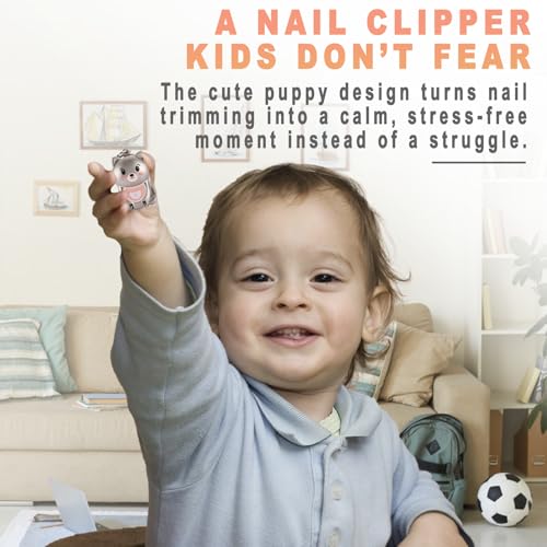 Kids Nail Clippers for Babies & Toddlers - Portable Infant Safe Fingernail & Toenail Cutter with Keychain, Sharp Stainless Steel Straight Nail Trimmer Cute Dog Design, Grooming Tool for Boys & Girls