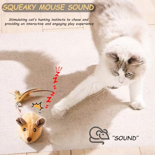 Interactive Mouse Cat Toy, Automatic Moving Fake Rat Mouse Cat Toy, Realistic Rechargeable Dog Mouse Toy with Sound & Feather & Bell, Prank Joke Scary Trick Rats for Cats Dogs - color: Yellow