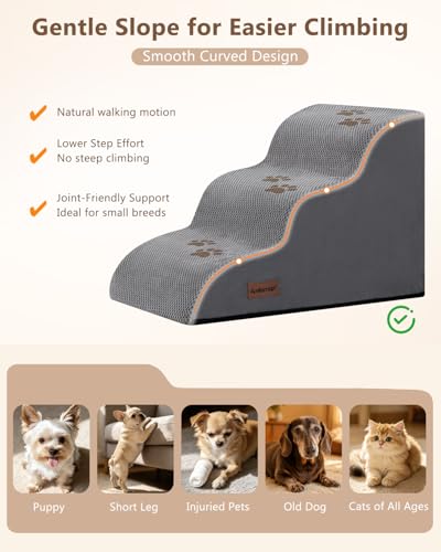 Aodisman Dog Stairs for Small Dogs,3 Step Dog Ramp for Couch,Non-Slip Steps | Pet stairs help small dogs, old cats, and puppies reach couches and chairs easily, durable indoor dog steps,15.4" H,Grey - color: Grey