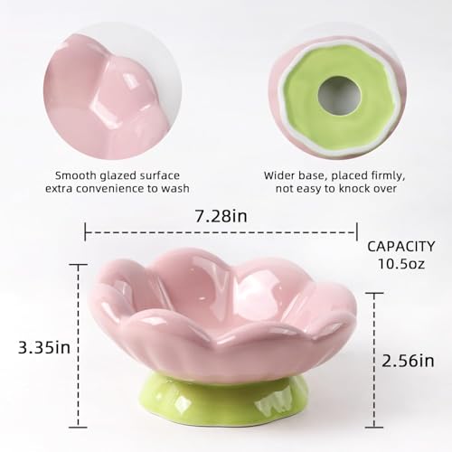 DIF DECO Ceramic Raised Cat Bowl, Pink Elevated Food Bowls for Food and Water Protecting Spine and Whisker Friendly,Tulip Shape Cute Pet Feeder Dish for Indoor Cats and Small Dogs(Height 3.3 inch) - size: Height 3.3 inch