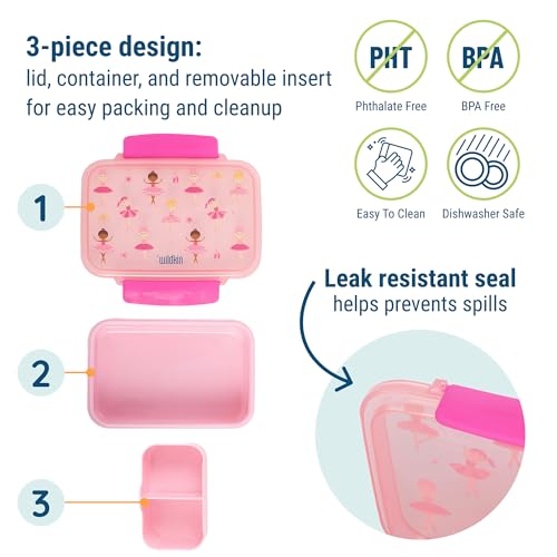 Wildkin Reusable Food Container for Kids – Airtight, Leak Resistant, Dishwasher Safe - Ballerina - color: Ballerina