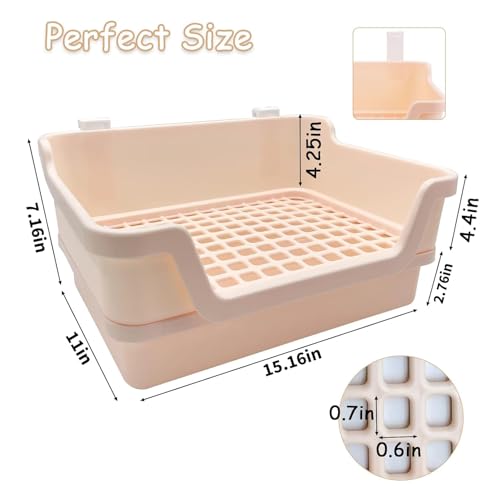 PINVNBY Extra Large Rabbit Litter Box Small Animal Potty Trainer Huge Bunny Litter Pan Plastic Pet Corner Toilet with Mash for Adult Guinea Pigs Chinchillas Ferrets (Beige) - color: Beige