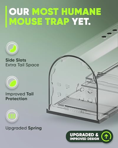 Motel Mouse Humane Mouse Traps No Kill Live Catch and Release 4 Pack - Reusable, Easy to Use & Clean, No Touch Release, Sensitive Includes Cleaning Brush, Instruction Manual & Video - Mousetrap Indoor - color: Regular White 4 Pack
