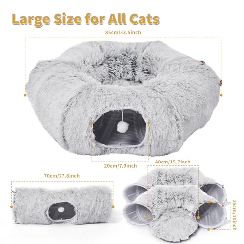 Cat Tunnels Bed with 1 Straight Tunnel and 20 Pet Toys - 5 Shapes DIY Indoor Cats Cave - Detachable Soft Cat Donut for Kitten Puppy Rabbit Ferret - color: Cat Tunnel+Additional Straight Tunnel