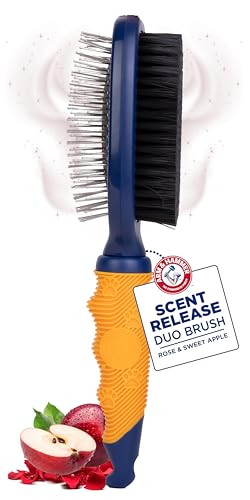 Arm & Hammer Deodorizing Pin & Bristle Dog Brush, Apple & Rose Scent | Fragrance transfer technology, baking soda infused, detangling and deshedding, for long-haired dogs daily - size: 1-Pack, style: Pin/Bristle Duo Brush - Sweet Apple & Rose