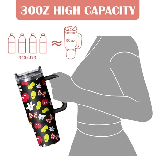 30oz Cartoon Mouse Tumbler with Handle and Straw Lid | Stainless Steel Insulated Tumbler, BPA FREE Travel Coffee Mug Cup for Car Cold and Hot - Birthday, Christmas Gift - color: Mouse, size: 30 Ounces