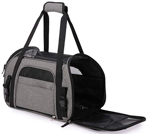 EliteField Soft-Sided Pet Carrier for Cats & Small Dogs (3-Year Warranty) | Airline Approved, Removable Bed & Cover, Built-In Leash, Luggage Sleeve, Seat Belt Loop, Waterproof, Durable, Foldable - color: Charcoal Gray, size: 17.0"L x 9.0"W x 12.0"H