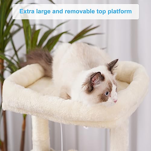 Hey-brother Cat Tree Tower with Large Bed, Hammocks, Scratcher, MPJ006SM | 35.4 Inches Cat House with Cozy Condo, Sisal Scratching Posts for Indoor Cats, Beige - color: Beige, size: 35.4 inch