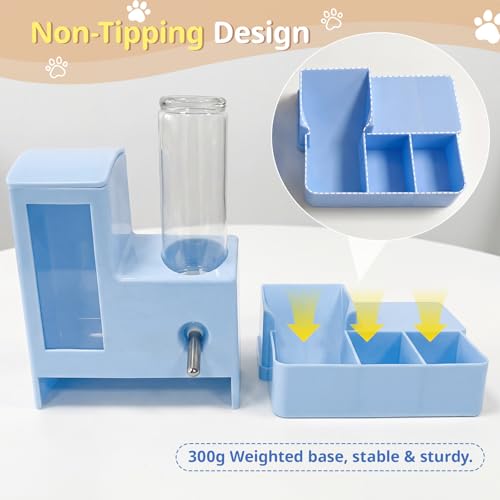 2 in 1 Hamster Water Bottle, No Drip 120ml Hamster Water Bottle, Gravity Hamster Food Bowl with Snack Bowl, Hamster Cage Accessories for Cage for Guinea Pigs