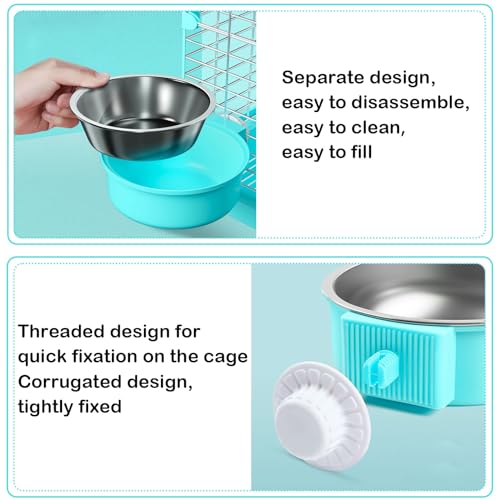 Stainless Steel Removable Pet Food Bowl, 2 Pcs Crate Dog Bowls | Anti-overturn Hanging Food Water Feeder Easy Install and Clean Pet Kennel Cage Bowl for Small Dog Cat Rabbit Guinea Pigs Bird - color: Pink&Green