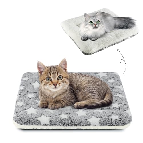 Mora Pets Cat Bed Dog Crate Pad Ultra Soft Pet Bed with Cute Star Print Washable Crate Mat for Small Dogs and Indoor Cats Reversible Fleece Dog Kennel Pad Cat Carrier Mat 14 x 17.5 inch Grey - color: Grey, size: 18-Inch