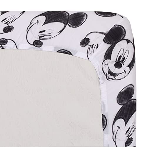 Disney Mickey Mouse - Charcoal Black and White Smiling Mickey Mouse Nursery Fitted Polyester Mini Crib Sheet - color: Disney Mickey Mouse Smiling