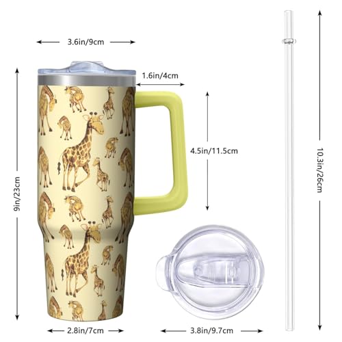 30oz Giraffe Stainless Steel Tumbler with Handle and Straw,Insulated Cup Travel Coffee Mug Water Bottle with Lid and Straw, Animal Lovers Women Gifts - color: Giraffe