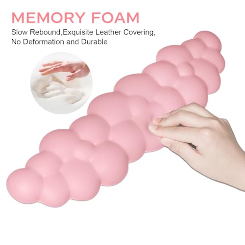 JIKIOU Upgrade Leather Cloud Wrist Rest for Keyboard and Mouse & Cup Pad | Wish Gift-Cute Cloud Shape, Comfortable and don’t Irritate to Skin, Non-Slip PU Base,Soft Memory Foam filled for Pain Relief - color: 05pink