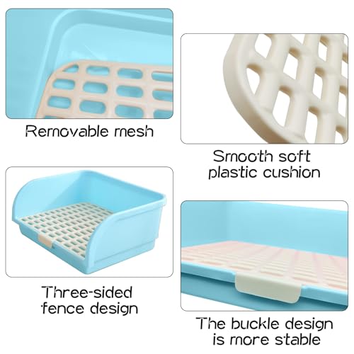 kathson Large Rabbit Litter Box, Pets Toilet Potty Trainer Tray Corner Small Animals Litter Bedding Box Bigger Pet Pan with Grass Mats for Adult Guinea Pig/Chinchilla/Ferret/Rabbit (Blue)