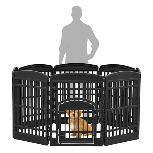 IRIS USA 8-Panel Dog Playpen, Pet Enclosure, Black | Pet Containment, Multi-Shape Setup, Flexible Boundary, Custom Pen Configuration, Tool-Free Assembly, Secure Door Latch - color: Black, size: 8 Panel - 34" H