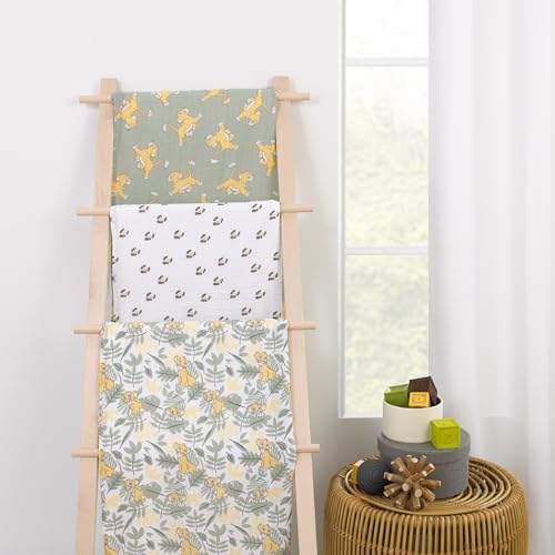 Disney Lion King 3 Piece Muslin Baby Swaddle Blanket Set 44x44 100% Cotton White - color: Lion King Sage