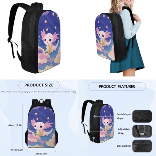 Cartoon Axolotl Bookbag for Girls with Lunch Box Water Bottler Holder and Zipper Clouser Pencil Case for Boys Kids Compartment 6Th Grade School Bag Big Capacity 4 in 1 Primary Backpack - color: Cartoon Axolotl