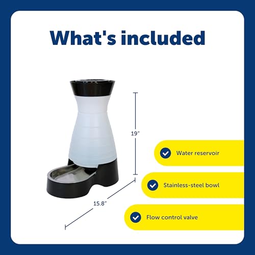 PetSafe Healthy Pet Water Station, 320 oz, Stainless Steel Bowl, Large | Gravity-Fed Pet Water Fountain Keeps Cats or Small Dogs Hydrated, Stainless Steel Bowl Is Dishwasher Safe - size: Large