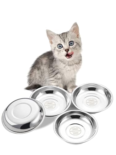 VENTION Stainless Steel Shallow Cat Food Bowl 5.8 Inch, Small Whisker Fatigue Cat Food Dish 10.8 Fl.oz, Replacement Basic Kitten Bowls Bulk for Elevated Stand, Dishwasher Safe (Set of 4) - size: 5 4/5 Inch-Outer Dia.