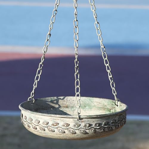 Hanging Bird Bath Hanging Bird Feeder - Metal BirdBath Bowl Birdfeeder Tray for Garden Backyard Patio and Deck-Retro Green - color: green