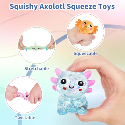 4Pcs Axolotl Squeeze Toy, Slow Rise Stress Toy Relief Sensory Toy | Cute Squeeze Anxiety Pressure Ball, Portable Calming Fidget Toy for ADHD Autism, Gift Box Packed - color: 4 Pack Axolotl