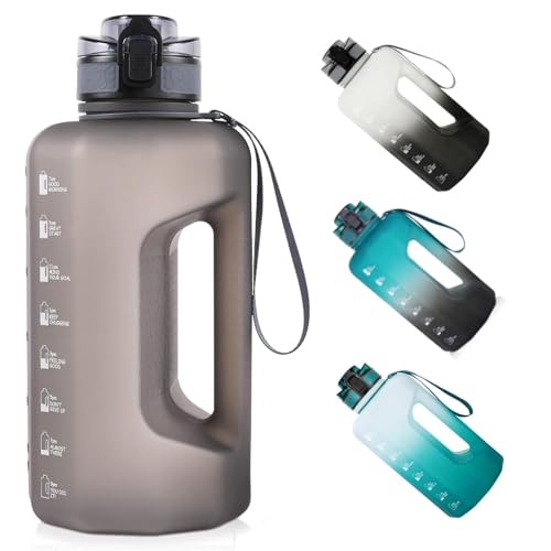 GEMFUL 74oz Large Water Bottle BPA-Free for Travel 2.2L (Grey no Straw) | Sport Water Jug, Leak-proof, Motivational, Time Marker To Track Daily Intake, Easy-Clean, for Gym/Hiking/Travel Daily Use - color: Gray