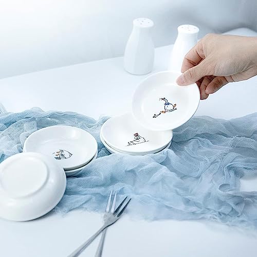 Super Cute Cartoon Animal Pattern Ceramic Sauce/Seasoning/Sushi Soy Dipping Bowl/Appetizer Plates/ Serving Dish Set (6)-Goose - color: Goose