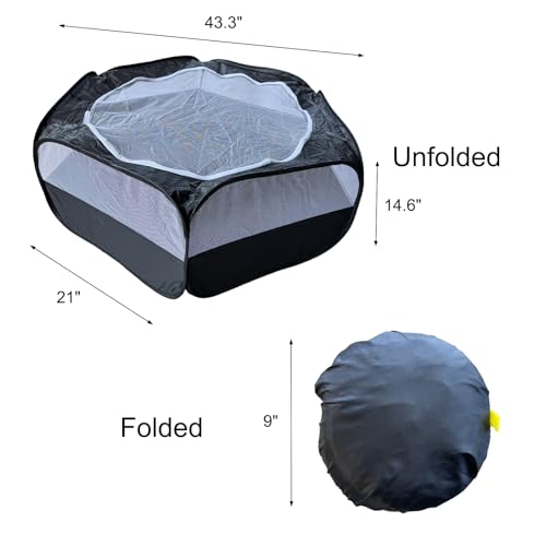 Small Animal Playpen with Zippered Mesh Cover - Portable Foldable Chicken Brooder Box, Indoor Outdoor Enclosure for Guinea Pigs, Bunny, Rabbits, Ferrets, Chinchillas, Kittens (Black) - color: Black