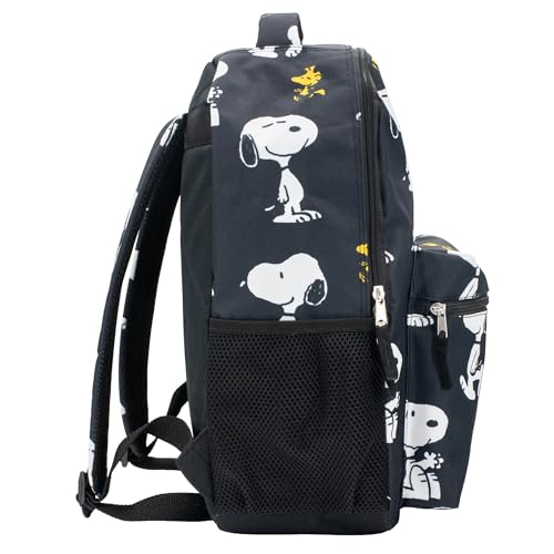 AI ACCESSORY INNOVATIONS Peanuts 16” Backpack With Front Pocket for Girls & Boys, Allover Print Bookbag Featuring Snoopy & Woodstock, Black - color: Black
