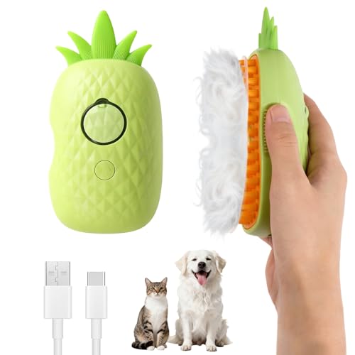 Cat Steam Brush for Shedding, 4 in 1 Rechargeable Steam Brush for Cats and Dogs, Anti-Static, Massage, Cleaning, Shedding & Combing All in One! (Green) - color: Green