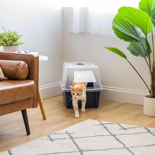 IRIS USA Large Front Door Cat Litter Box, Walk-in Entry, Navy | Senior Cats, Private Enclosure Design, Flip Door Access, Covered Walk-Through, Privacy Hood, Contained Environment - size: Split Hooded