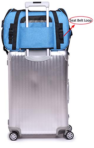 EliteField Soft-Sided Pet Carrier for Cats & Small Dogs (3-Year Warranty) | Airline Approved, Removable Bed & Cover, Built-In Leash, Luggage Sleeve, Seat Belt Loop, Waterproof, Durable, Foldable - color: Sapphire Blue, size: 17.0"L x 9.0"W x 12.0"H