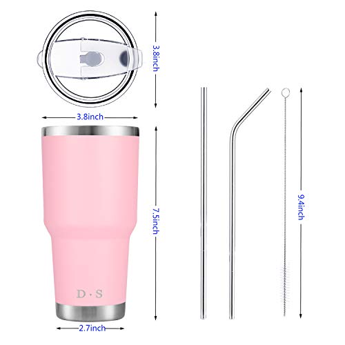 D·S 30 oz Pink Tumbler Double Wall Vacuum Insulated Travel Coffee Mug | Double Wall Vacuum Suit Cold and Hot Drink Fits in standard car cup holders With Splash-Proof Lid - color: Pink