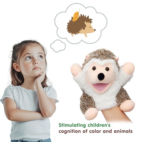 Easfan Hedgehog Hand Puppet with Movable Mouth Plush Toy Gift for Kids 10" | Interactive storytelling, cute stuffed animal, creativity imagination, easter christmas birthday holiday gift, for toddlers - style: Hedgehog