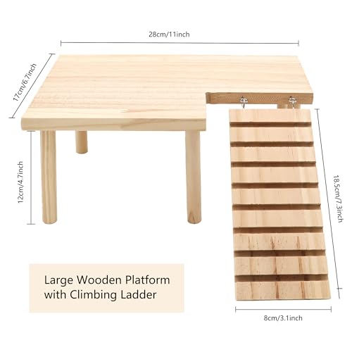 Hamster Wooden Platform with Legs, Small | Small Animal Climbing Ladder, Standing Rat Guinea Perch, Chew Toy, Cage Accessories - color: Platform-Small